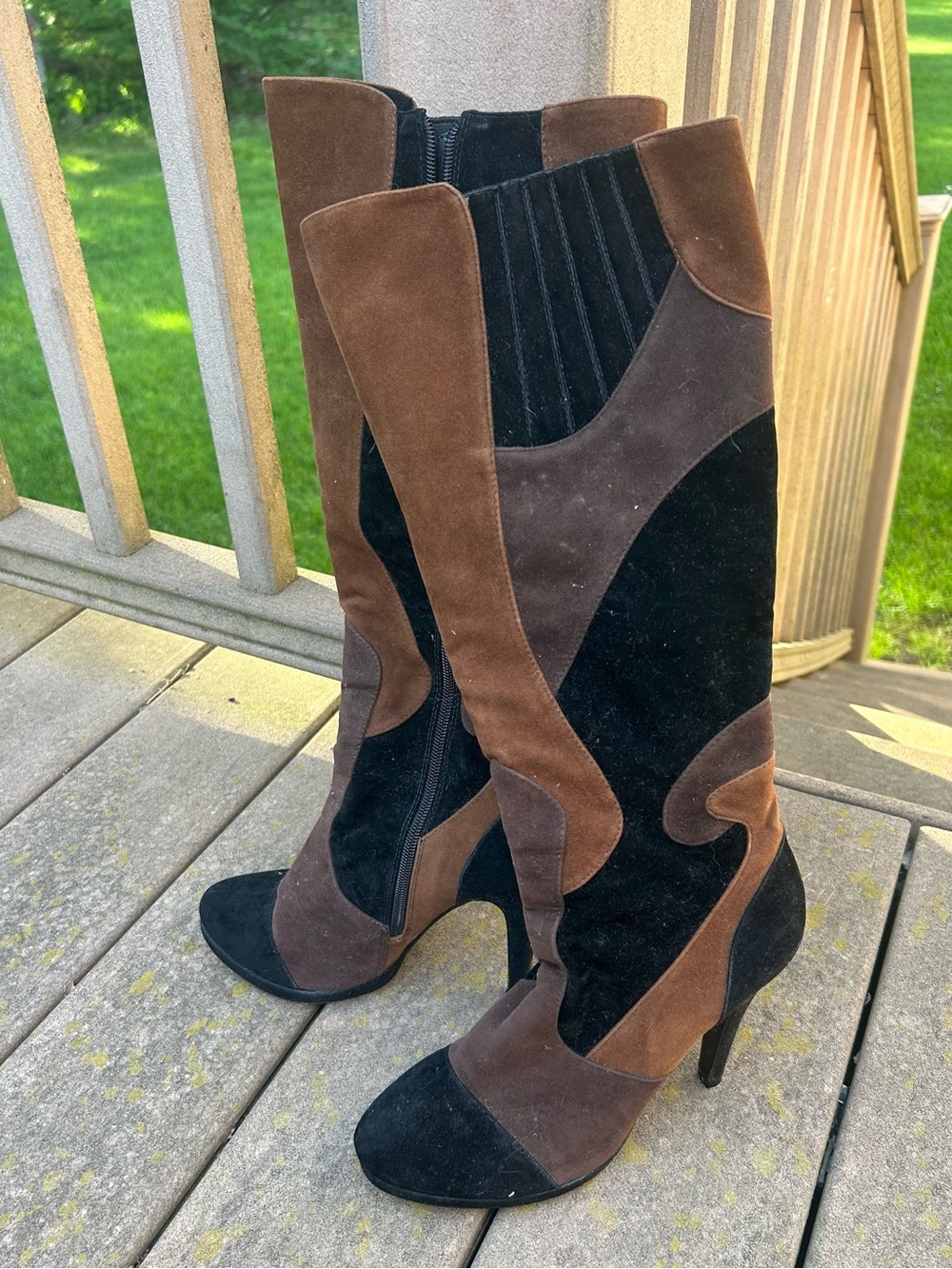 70’s Style Patchwork Knee Boots